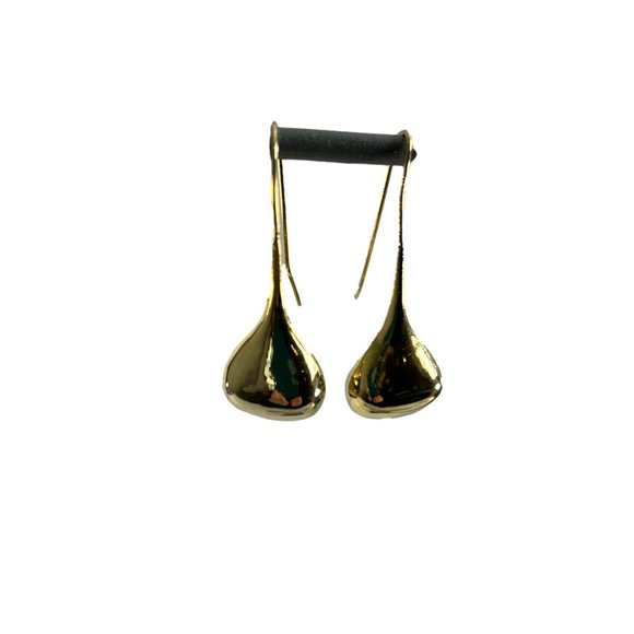 Gold Tone Earrings Pear Shaped Tear Drop Hook 2" Long - Picture 7 of 7